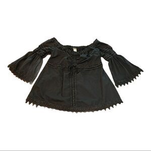 VENUS Boho Cotton & Lace Top Black LG